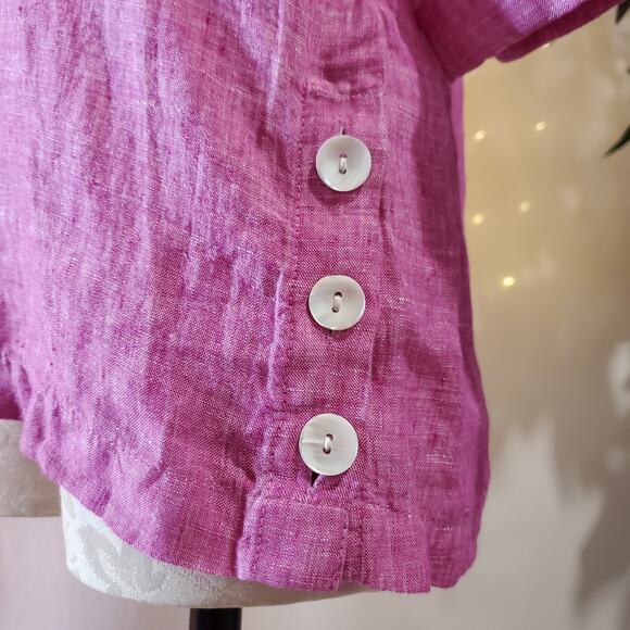 Tahari NWT 100% Linen Pink 1/2 Sleeve V-Neck Collared Tunic Top Women's Size S - Picture 5 of 8